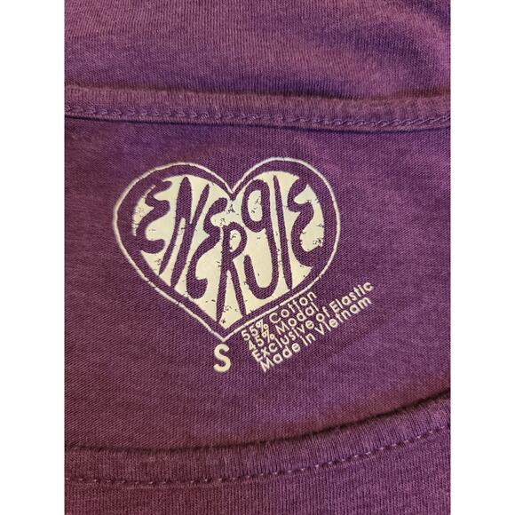 Energie size small women's shirred sleeve crewneck purple tee - Picture 3 of 5